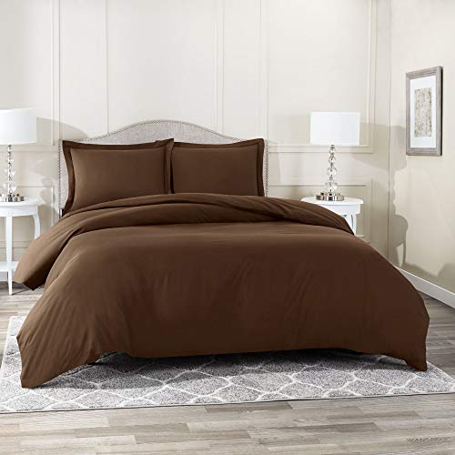 Book Cover Nestl Duvet Cover 3 Piece Set â€“ Ultra Soft Double Brushed Microfiber Hotel-Quality â€“ Comforter Cover with Button Closure and 2 Pillow Shams, Chocolate - King 90