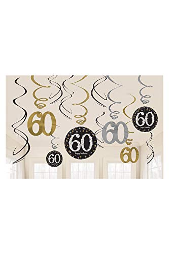 Amscan Party Supplies Sparkling Celebration 60 Value Pack Foil Swirl Decorations (12 Piece), Multi Color