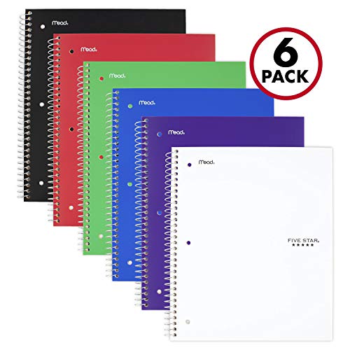 Book Cover Five Star Spiral Notebooks, 1 Subject, College Ruled Paper, 100 Sheets, 11 inches x 8-1/2 inches, Assorted Colors, 6 Pack (38052)