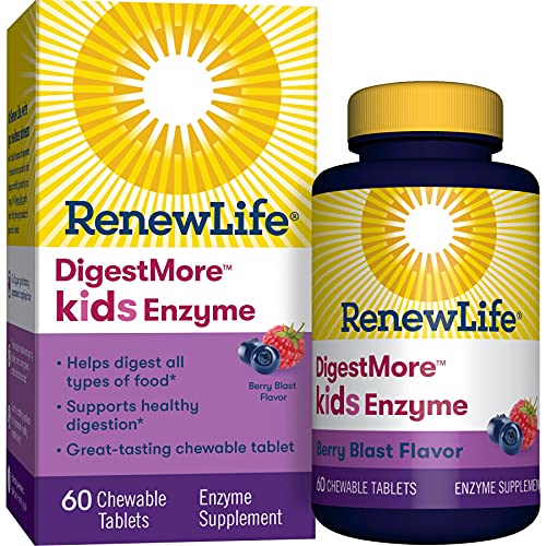Renew Life® Kids Digestive Plant-Based Enzyme Supplement - DigestMore™ Kids Enzyme, Berry Blast - 60 Chewable Tablets