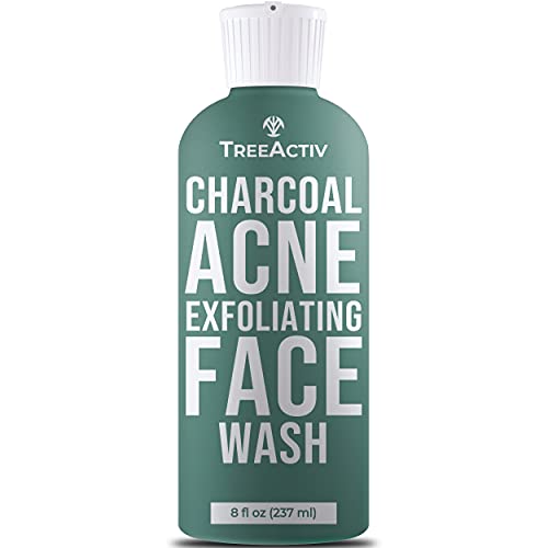 TreeActiv Charcoal Acne Exfoliating Face Wash | Fights Off Redness, Pimple Swelling, & Old Blemishes | Pore Clarifying Cleanser & Hydrating Sulfur Facial Wash for Acne Prone Skin | 425+ Uses