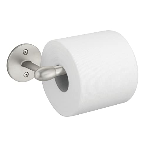 mDesign Wall Mounted Toilet Roll Holder - No Drilling Required - Stainless Steel Toilet Paper Holder for Bathrooms - Hanging Loo Roll Holder - Satin / Chrome
