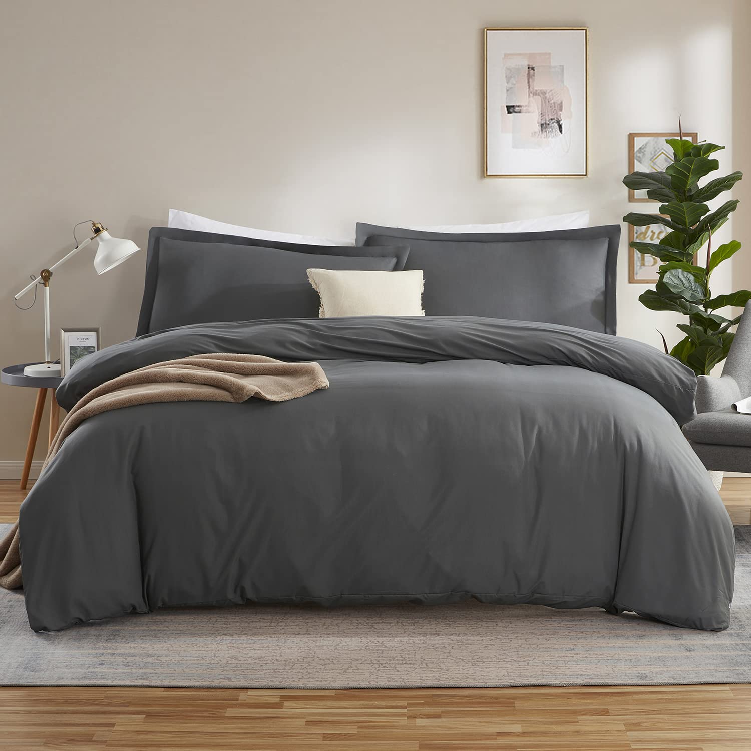Book Cover Nestl Grey Duvet Cover Full Size - Soft Full Size Duvet Cover Set, 3 Piece Double Brushed Full Duvet Covers with Button Closure, 1 Full Duvet Cover 80x90 inches and 2 Pillow Shams Grey Full