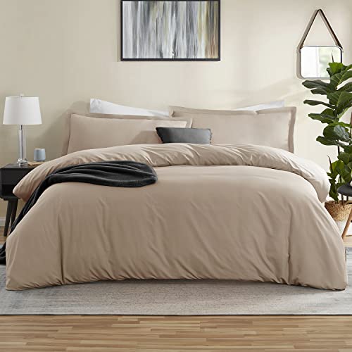 Book Cover nestl Taupe Duvet Cover Full Size - Soft Double Brushed Full Size Duvet Cover Set 3 Piece, Full Duvet Covers with Button Closure, 1 Full Duvet Cover 80x90 inches and 2 Pillow Shams