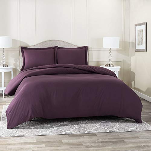 Book Cover Nestl Bedding Duvet Cover 3 Piece Set â€“ Ultra Soft Double Brushed Microfiber Hotel Collection â€“ Comforter Cover with Button Closure and 2 Pillow Shams, Eggplant - California King 98