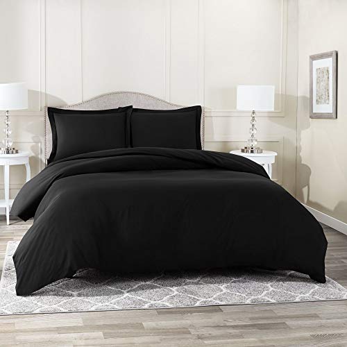Book Cover Nestl Bedding Duvet Cover 3 Piece Set - Ultra Soft Double Brushed Microfiber Hotel Collection - Comforter Cover with Button Closure and 2 Pillow Shams, Black - Full (Double) 80