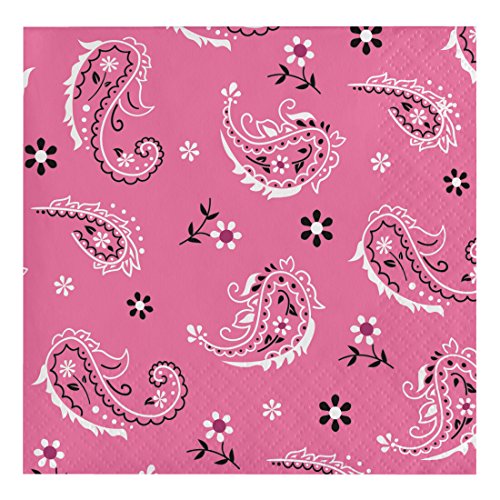 Book Cover Creative Converting 317378 16 Count Paper Beverage Napkins, Pink Bandana Cowgirl