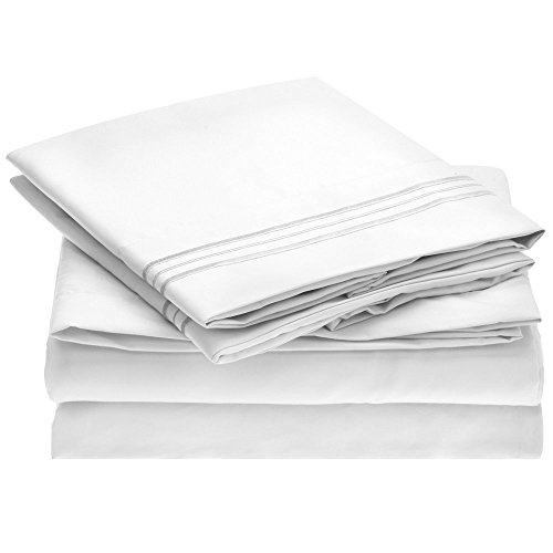Book Cover Ideal Linens Bed Sheet Set - 1800 Double Brushed Microfiber Bedding - 4 Piece (King, White)