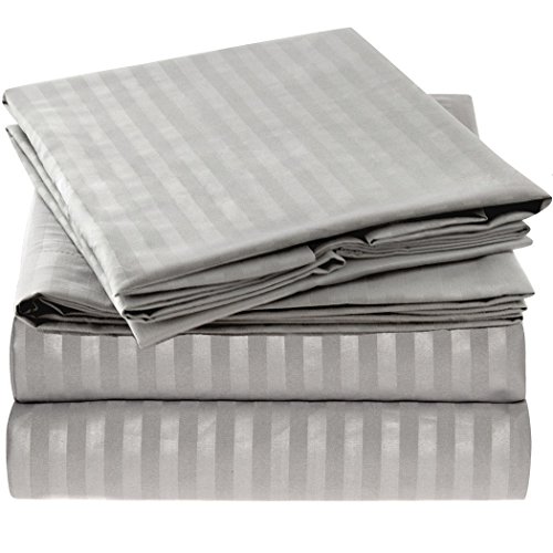 Book Cover Ideal Linens Striped Bed Sheet Set - 1800 Double Brushed Microfiber Bedding - 4 Piece (King, Gray/Silver)