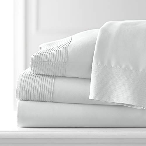 Southshore Fine Living, Inc. Vilano Pleats - 21 Inch Extra Deep Pocket, 4-Piece Bed Sheet Set, Split King, Bright White