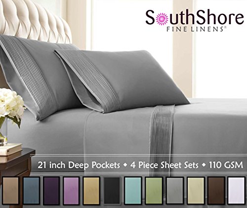 Book Cover Southshore Fine Linens - 5 Piece - Extra Deep Pocket Pleated Sheet Set, Split King, Steel Gray