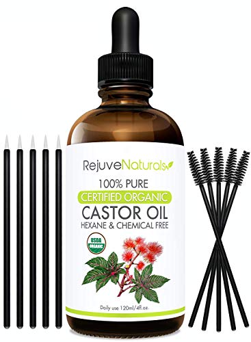Organic Castor Oil - Boost Hair Growth for Hair, Eyelashes & Eyebrows. USDA Certified Organic, 100% Pure, Cold Pressed, Hexane Free. Eyelash Growth Serum & Brow Treatment with Applicator Kit