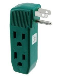3 Way Outlet Wall Tap - Vertical Shape Triple Prong Wall Splitter Adapter For Behind Furniture - Multi Plugin Locations (2) On Right Side & (1) On Left Side- Green Color (UL Listed) - By Katzco