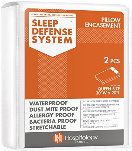 Book Cover HOSPITOLOGY PRODUCTS Sleep Defense System - Zippered Pillow Encasement - Queen - Hypoallergenic Protector - Waterproof - Bed Bug & Dust Mite Proof - Set of 2-20