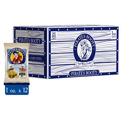 Book Cover Pirate's Booty Aged White Cheddar Cheese Puffs 12ct, 1oz Individual Snack Size Bags, Gluten Free, Healthy Kids Snacks