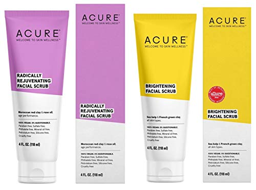 Book Cover Acure Pore Clarifying & Brightening Facial Scrub and Exfoliator Bundle with Moroccan Red Clay, Argan Extract, Argan Stem Cell and Chlorella, 4 Oz. Each