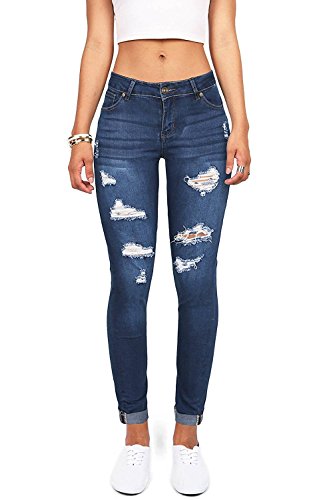 Wax Denim Women's Juniors Distressed Slim Fit Stretchy Skinny Jeans
