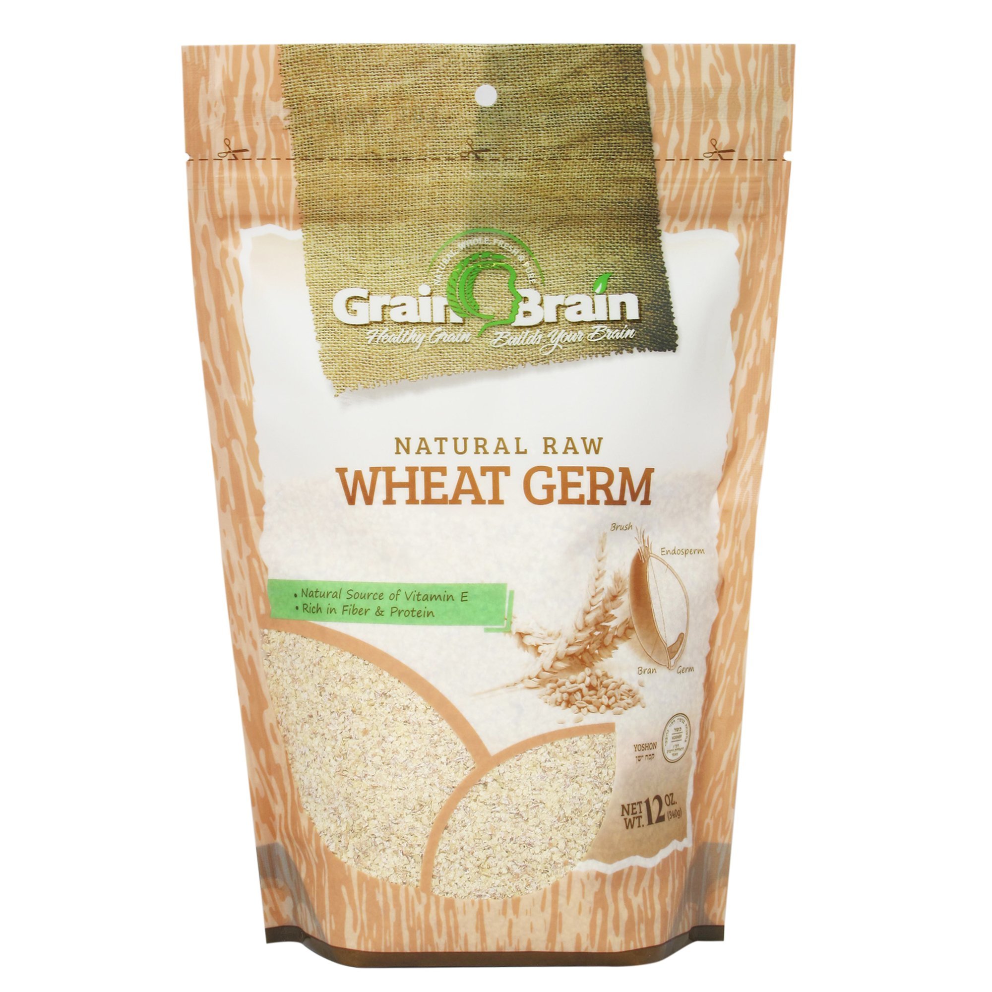 Book Cover Grain Brain Wheat Germ 12 oz (12 oz) Raw, All natural, Untoasted. Packaged in Resealable Pouch bags for easy use
