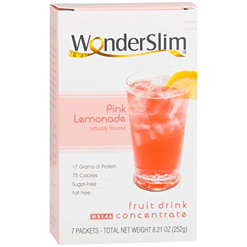 WonderSlim Low-Carb Liquid Protein Fruit Drink Concentrate - Pink Lemonade (7 servings/Box) - Low Carb, Low Calorie, Fat Free, Sugar Free, Aspartame Free Diet Drink Mix
