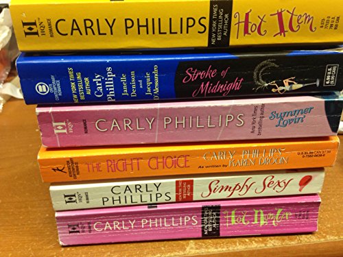 6 Volumes of Carly Phillips Books: Hot Item, Hot Number, The Right Choice, Simply Sexy, Stroke of Midnight, and Summer Love
