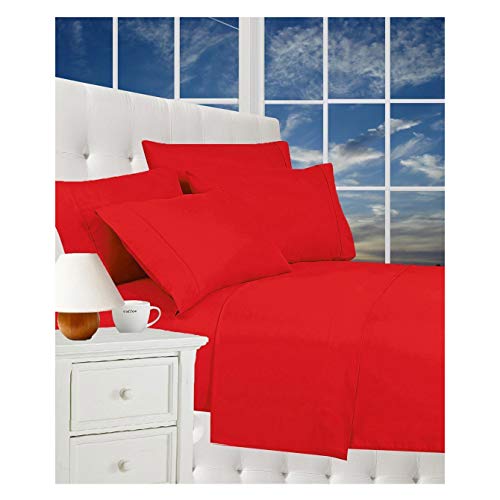 Luxurious Bed Sheets Set on Amazon! Celine Linen 1800 Thread Count Egyptian Quality Wrinkle Free 4-Piece Sheet Set with Deep Pockets 100% Hypoallergenic, Queen Red