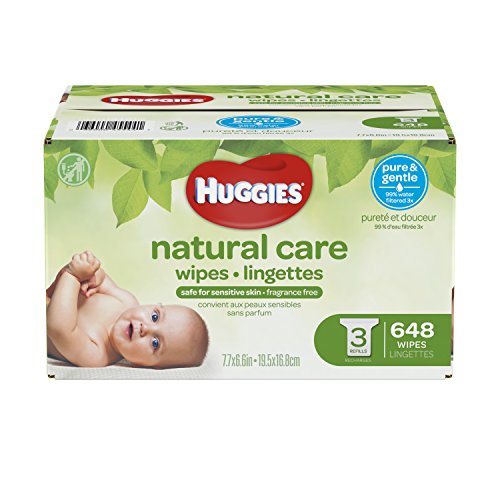 Book Cover Huggies Natural Care Baby Wipes, Sensitive, Unscented, 3 Refill Packs, 648 Count Total