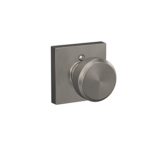 Schlage F170 BWE 619 COL Bowery Door Knob with Collins Trim, One Sided Non-Turning Dummy Door Handle, Satin Nickel