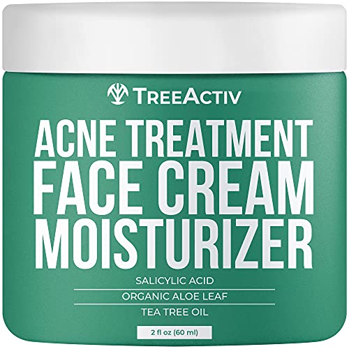 TreeActiv Acne Treatment Face Cream Moisturizer | Tea Tree & Salicylic Acid Lotion for Pimple, Blackhead, Whitehead, Milia Removal | Hydrating Facial Cream for Sensitive & Oily Skin | 90-Day Supply