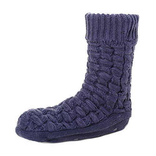 Noble Mount Men's Thick Basket Weave No-Skid Slipper Socks