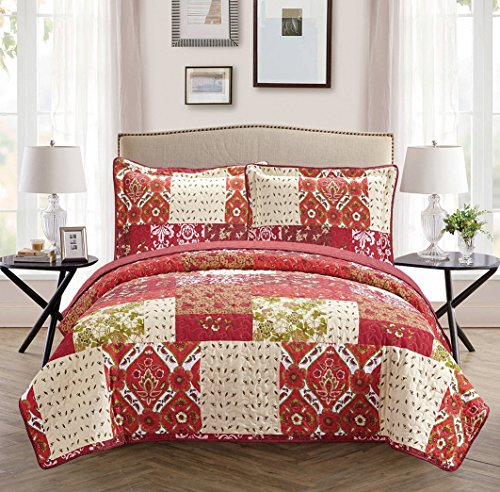 Book Cover Fancy Collection 3pc Bedspread Bed Cover New (King/California King, Red/Burgundy)