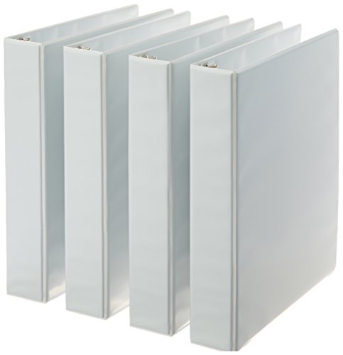 Book Cover Amazon Basics 3-Ring Binder, 1.5 Inch Rings - 4-Pack (White)