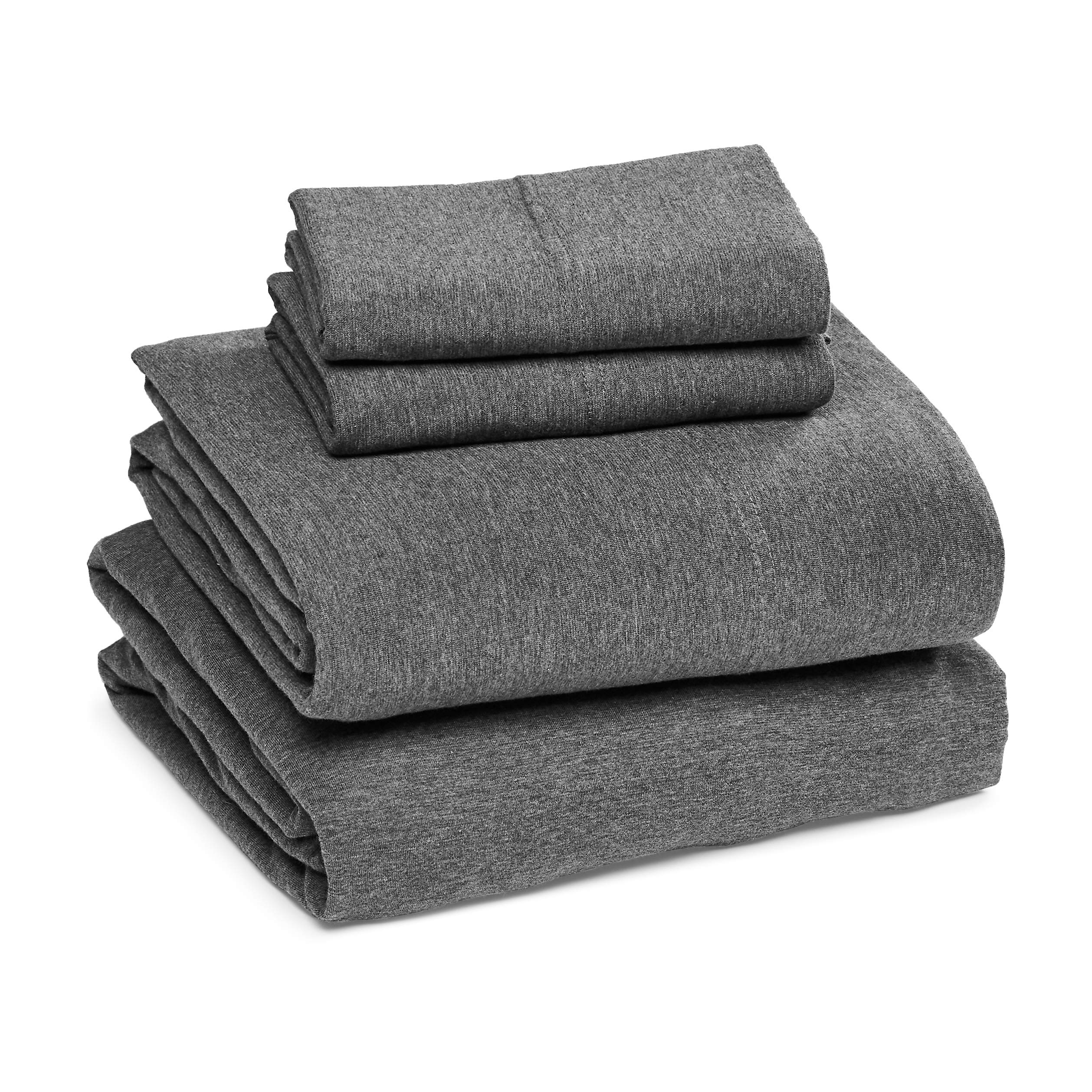 Book Cover Amazon Basics Cotton Jersey 4 Piece Bed Sheet Set, King, Dark Gray, Solid Dark Gray King Sheet Set