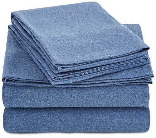Book Cover AmazonBasics Heather Cotton Jersey Bed Sheet Set - Queen, Chambray Blue