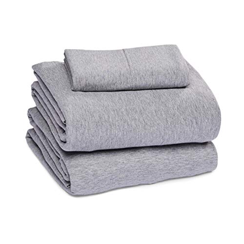 Book Cover Amazon Basics Cotton Jersey Bed Sheet Set - Twin, Light Gray