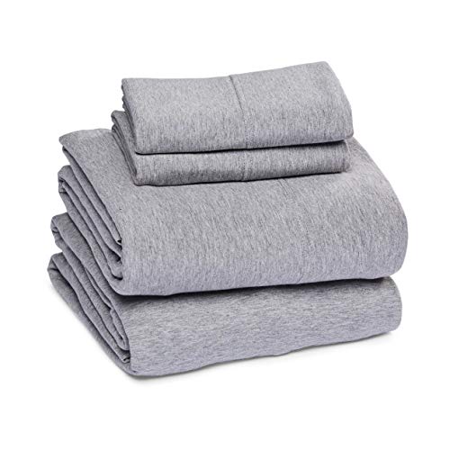 Book Cover Amazon Basics Cotton Jersey Bed Sheet Set - Full, Light Gray