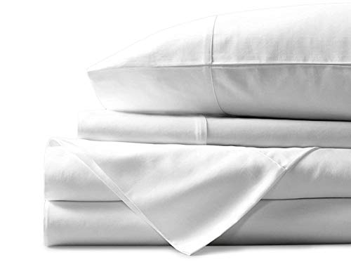 Book Cover Mayfair Linen 100% Egyptian Cotton Sheets, White Queen Sheets Set, 800 Thread Count Long Staple Cotton, Sateen Weave for Soft and Silky Feel, Fits Mattress Upto 18'' DEEP Pocketâ€¦