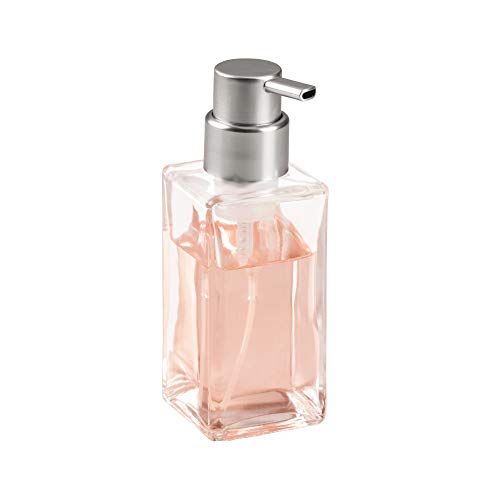 iDesign Casilla Modern Glass Foaming Soap Pump Liquid Foam Hand Soap Dispenser for Kitchen, Bathroom, Sink, Vanity, Holds 14 oz., Clear and Brushed