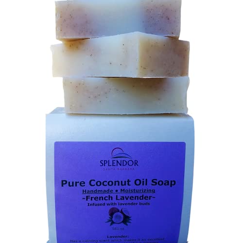 Splendor French Lavender - Natural Coconut Oil Face & Body Bar Soap. Handmade, Vegan, Moisturizing for Eczema, Psoriasis and Dry Sensitive Skin.