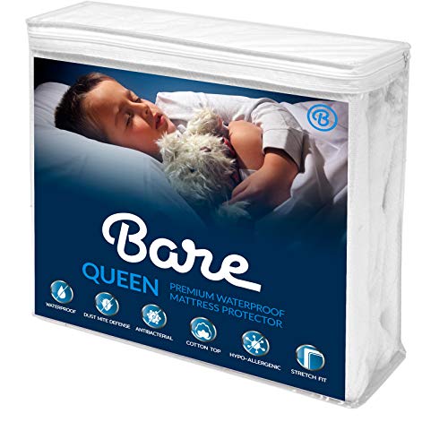 Bare Home Queen Size Premium Mattress Protector - 100% Waterproof - Vinyl Free Hypoallergenic - 10 Year Warranty - (Queen, White)