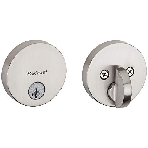 Kwikset Satin Nickel 92580-002 258 Uptown Low Profile Slim Round Modern Contemporary Single Cylinder Deadbolt Door Lock featuring SmartKey Security, none