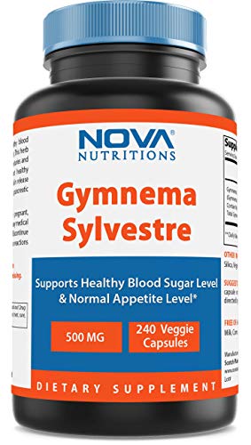 Nova Nutritions Gymnema Sylvestre 500mg Veggie Capsules for Healthy Glucose Metabolism & Craving, 240 Count