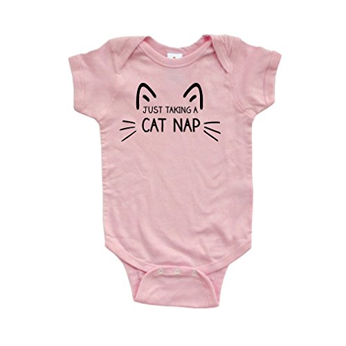 Apericots Just Taking a Cat Nap Short Sleeve Infant Bodysuit, Pink, Newborn