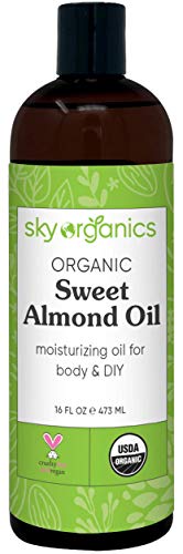 Organic Sweet Almond Oil (16 oz) by Sky Organics 100% Pure Cold-Pressed Almond Body Oil Sweet Almond Oil for Body Skin Hair and DIY Almond Massage Oil Natural Almond Body Oil USDA Organic