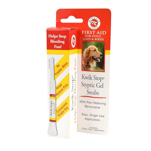 Miracle Care Kwik Stop Styptic Gel Swabs for Dogs, Cats and Birds, 3 Single Use Applicators, Fast Acting Blood Stop with Pain Relieving Benzocaine