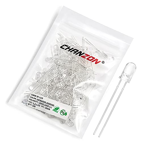 Chanzon 100 pcs 5mm Infrared Ray IR 940nm Emitter LED Diode Lights (Black Lens Round DC 1.2V-1.5V 20mA) Lighting Bulb Lamps Electronics Components Indicator Light Emitting Diodes