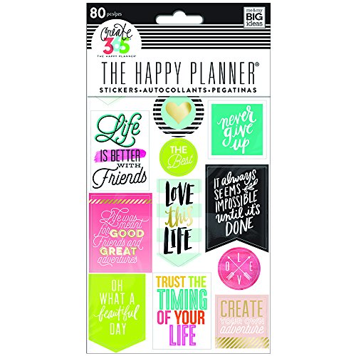 Book Cover me & my BIG ideas Life Quotes Stickers - The Happy Planner Scrapbooking Supplies - Multi-Color & Gold Foil - Great for Projects, Scrapbooks & Albums - 5 Sheets, 80 Stickers Total