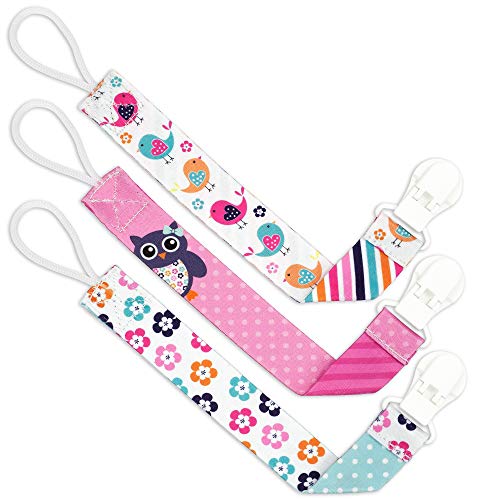 Liname️ Pacifier Clip for Girls - 3 Pack Gift Packaging - Premium Quality & Unique Design - Pacifier Clips Fit All Pacifiers & Soothers - Perfect Baby Gift