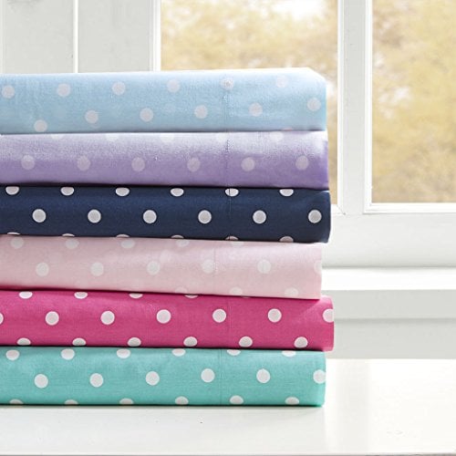 Book Cover Mi-Zone Polka Dot Printed 100% Cotton Percale Ultra Soft 4 Piece Sheet Set for Girls Bedding, Full Size, Purple