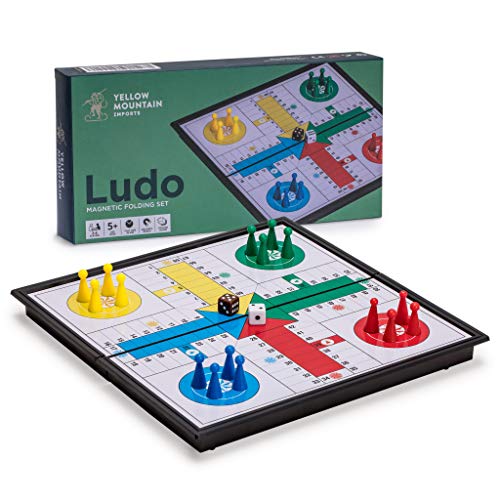 Yellow Mountain Imports Folding Travel Magnetic Ludo Set (9.75 Inches) - Classic Board Game for All Ages - 2-4 Players