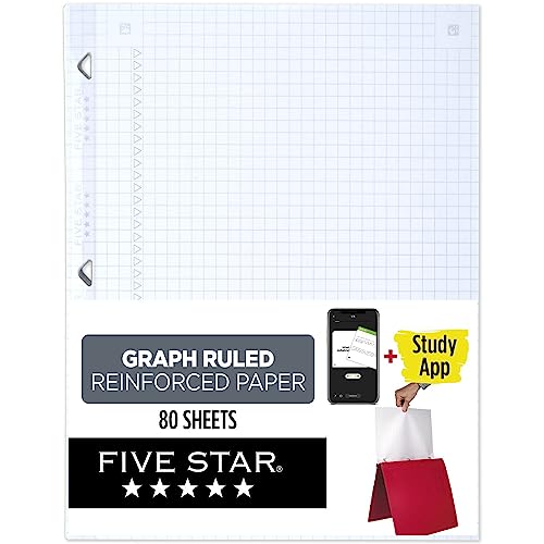 Five Star Filler Paper, Graph Ruled, Reinforced, Loose-Leaf, 11 x 8 1/2" Sheet Size, 100 Sheets/Pack (17012)